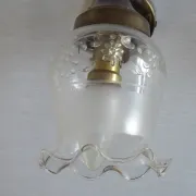 Pair of French Vintage Bronze Effect Metal Wall LIghts Floral Glass Shades