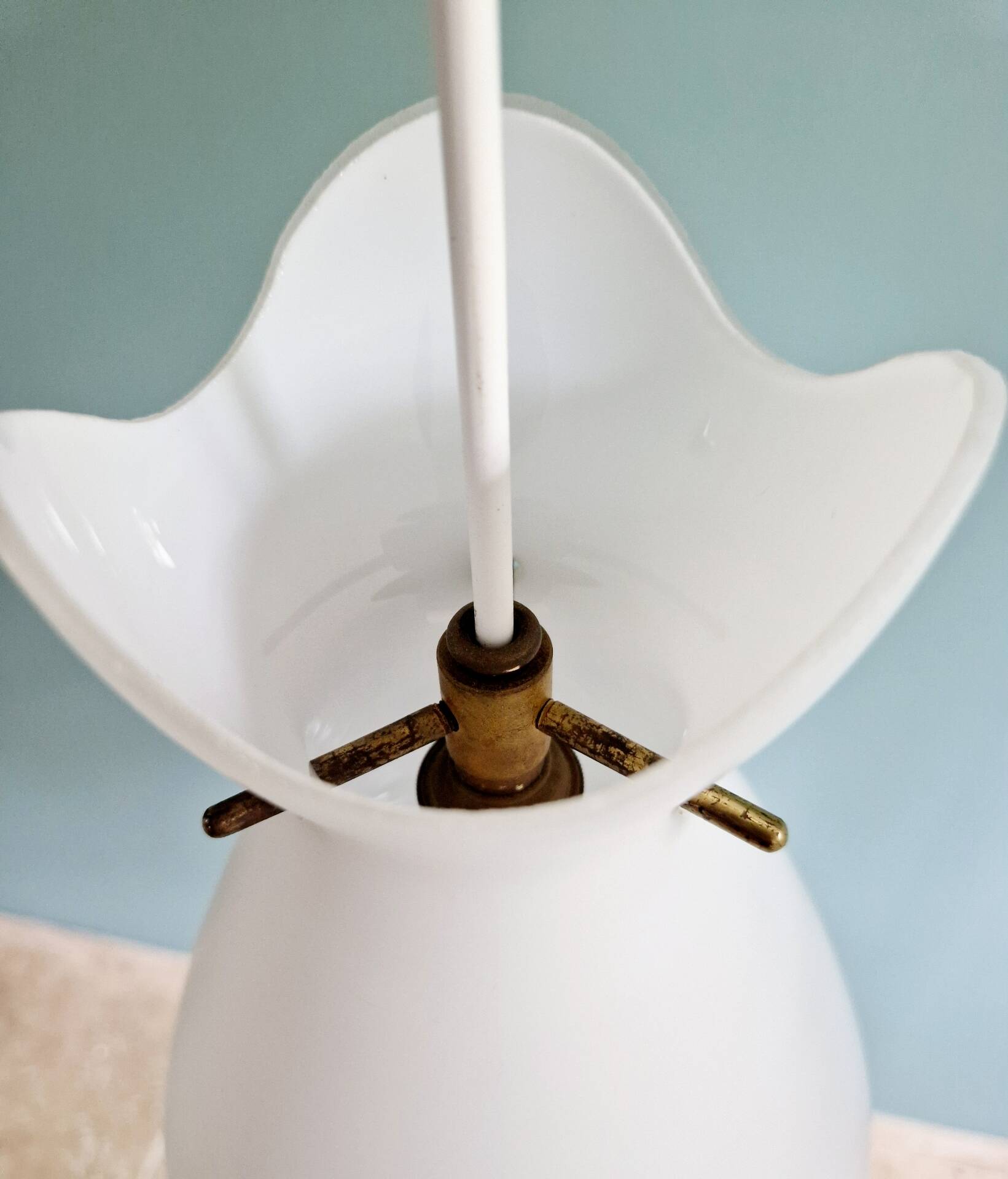 Scandinavian suspension in frosted white glass, 1960s