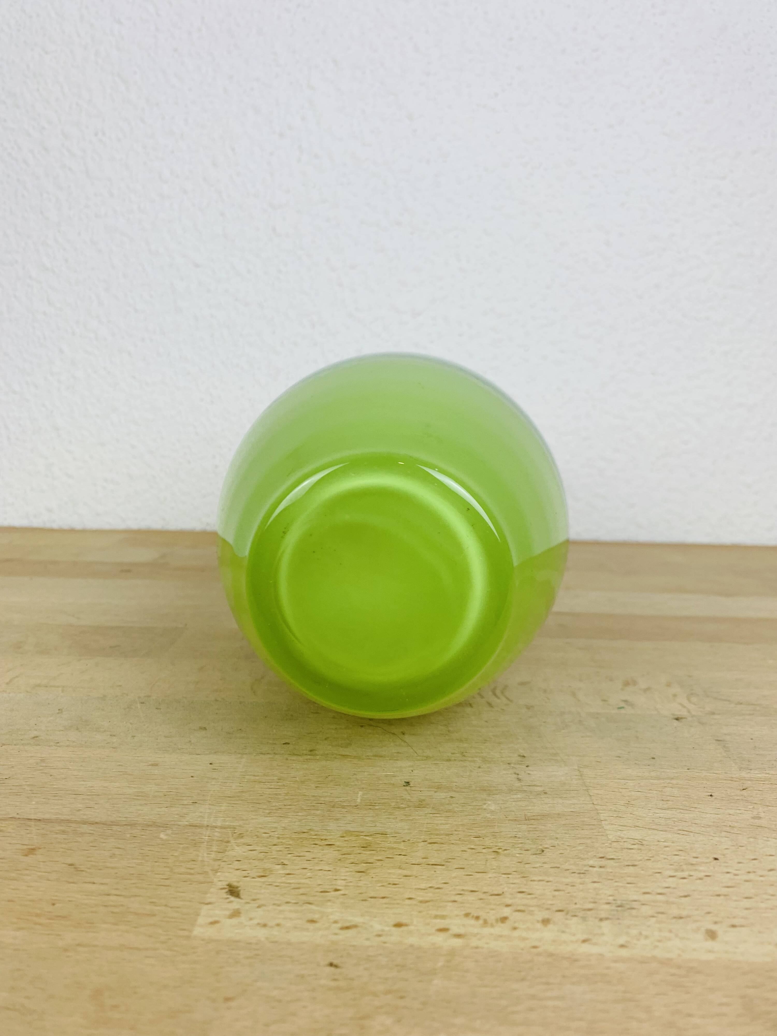 Jade green blown glass vase, handcrafted