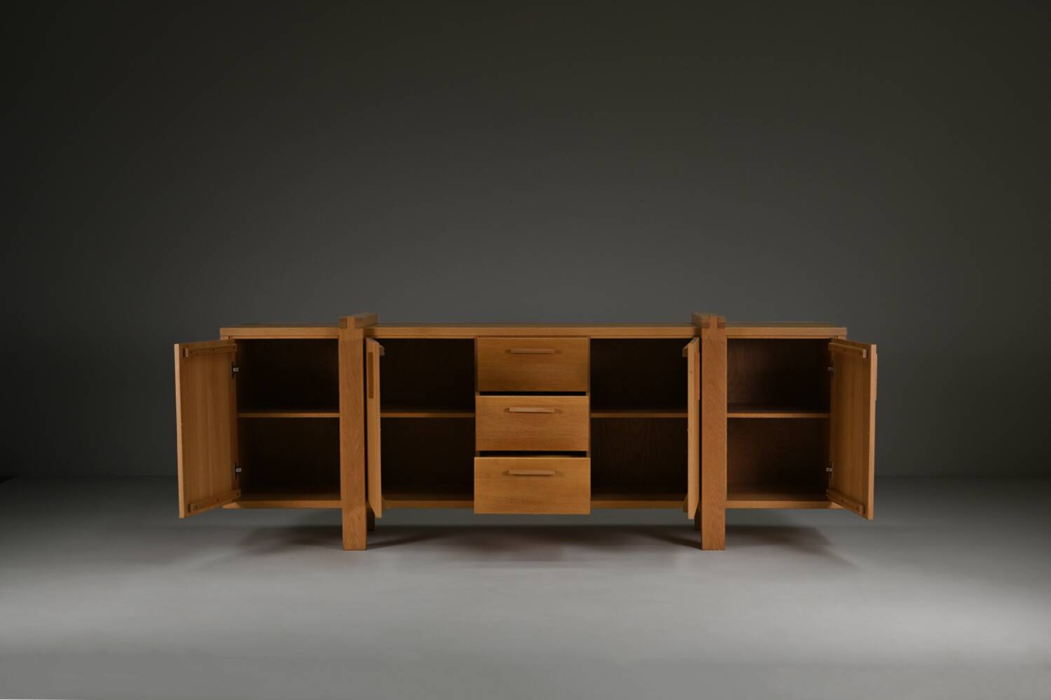 Large brustalist oak sideboard, Belgium.