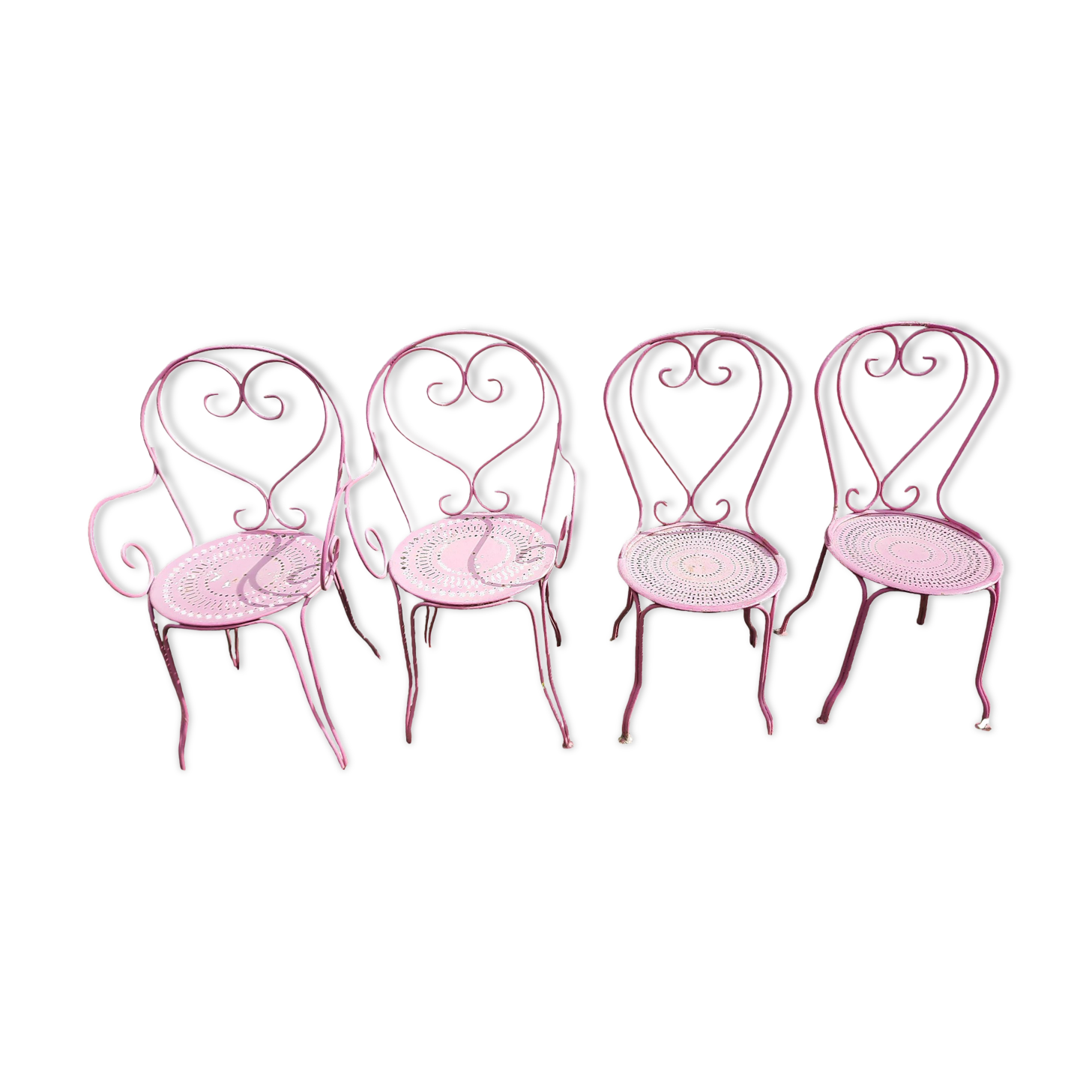 Set of 2 armchairs + 2 Fermob chairs in antique wrought iron