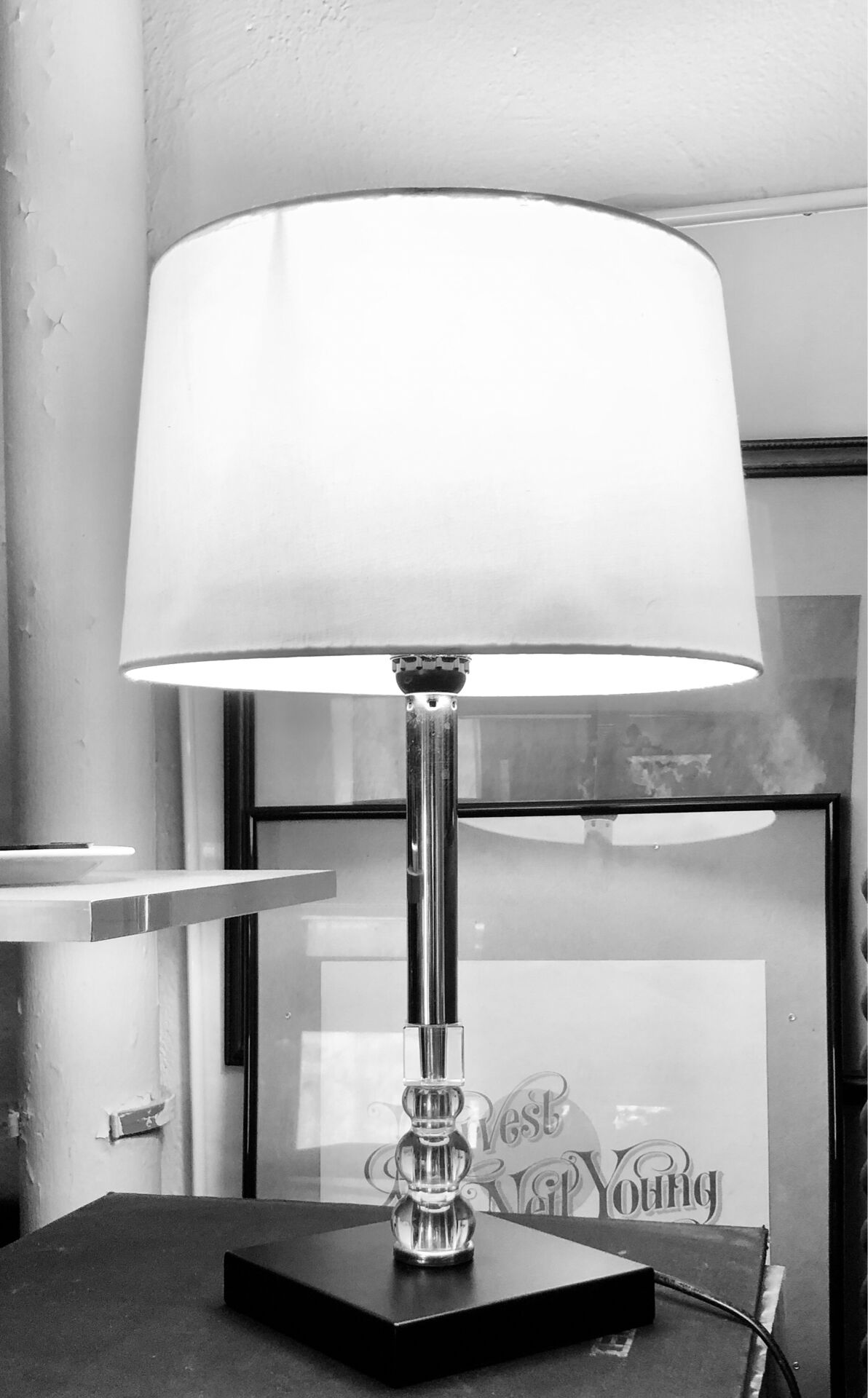 Silver-plated metal lamp base with crystal.