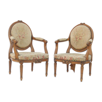 Pair of Louis XV-style carpeted armchairs