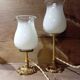 Duo art deco bedside lamps bronze and white glass tulip