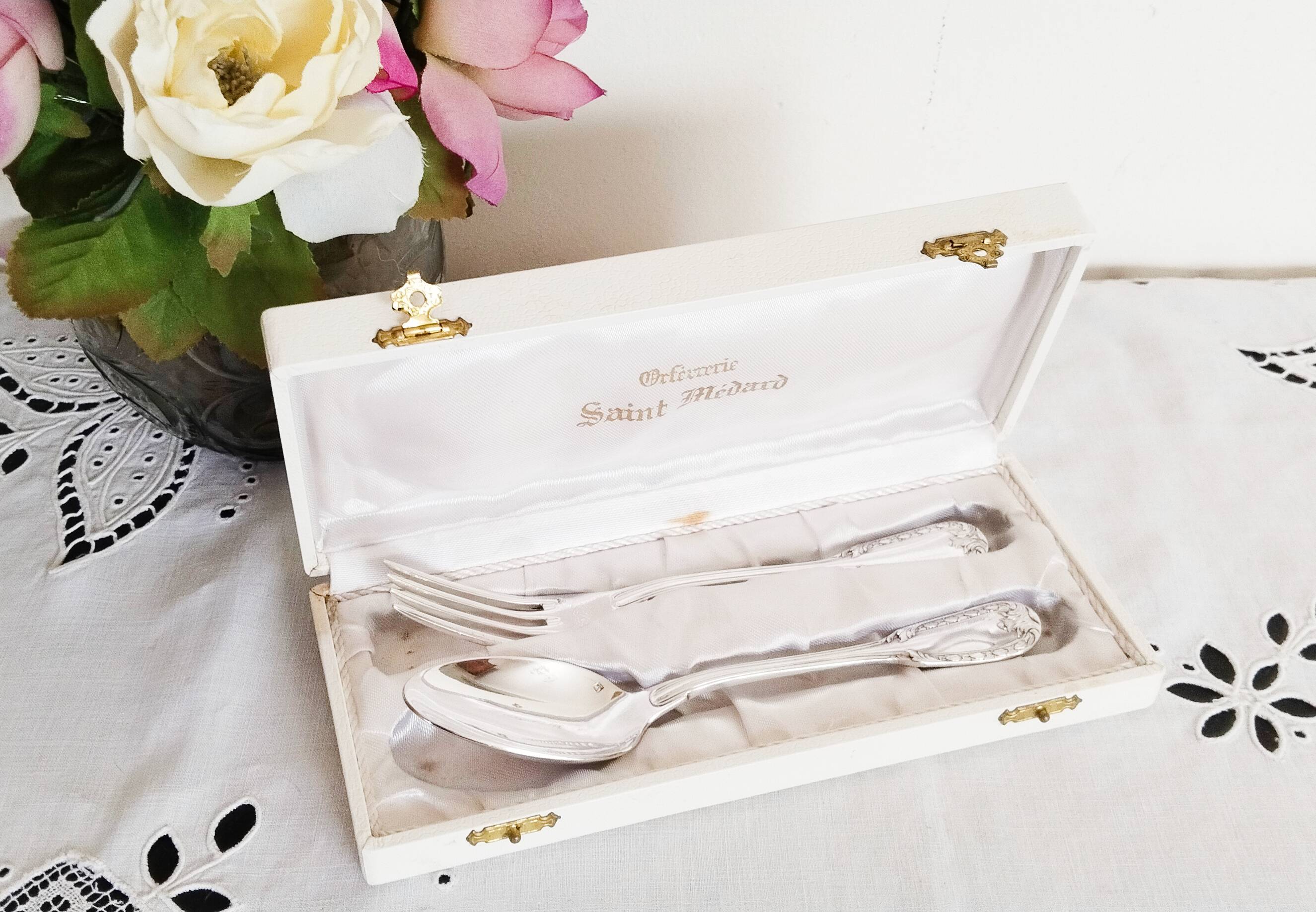 Silver cutlery, 1 fork and 1 spoon, Orfévrerie Saint Médard