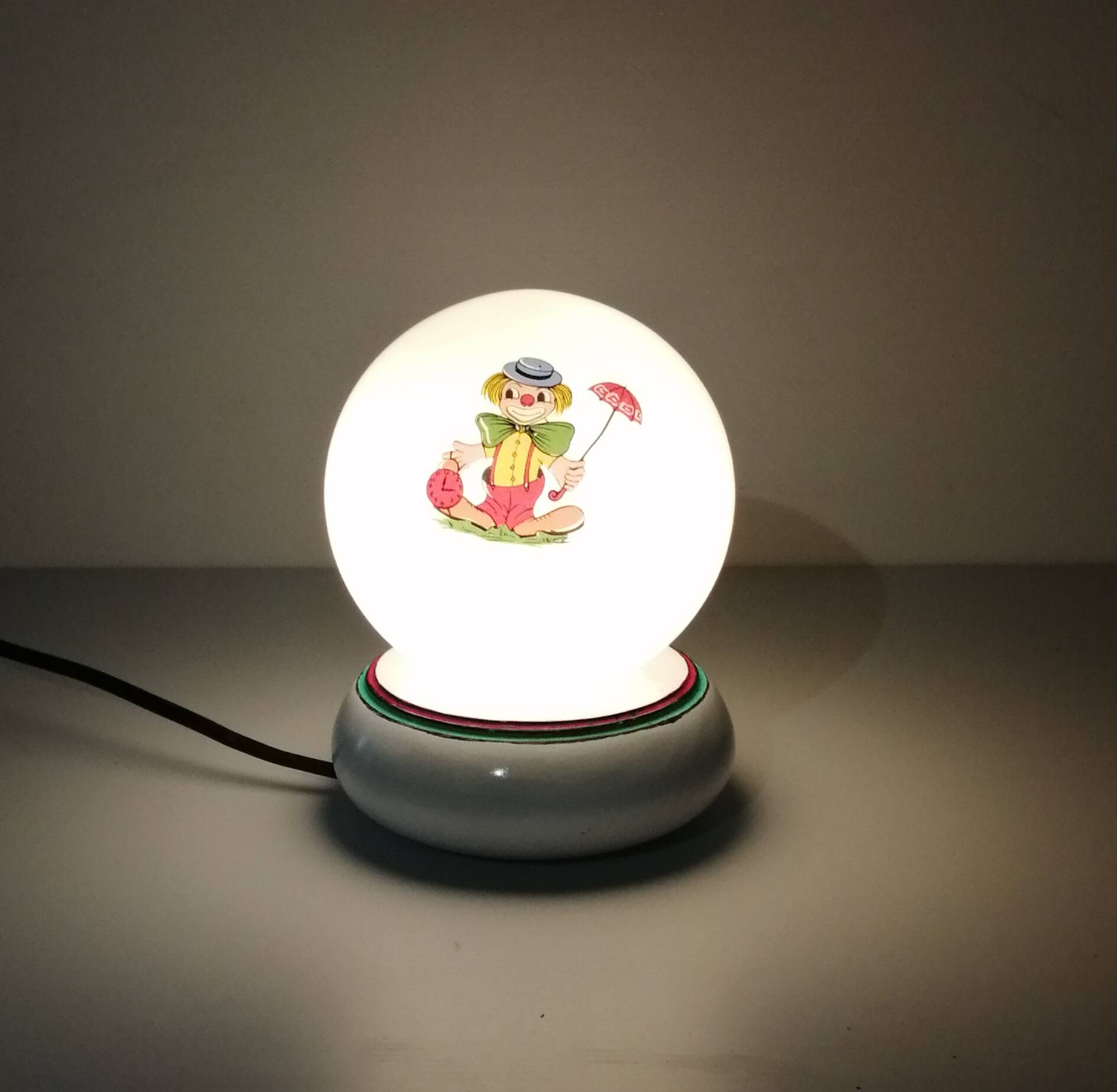 Opaline ball lamp with vintage clown pattern 1960