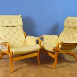 Mid Century Retro Danish Cream Leather Lounge Armchair (2 available) 1970s