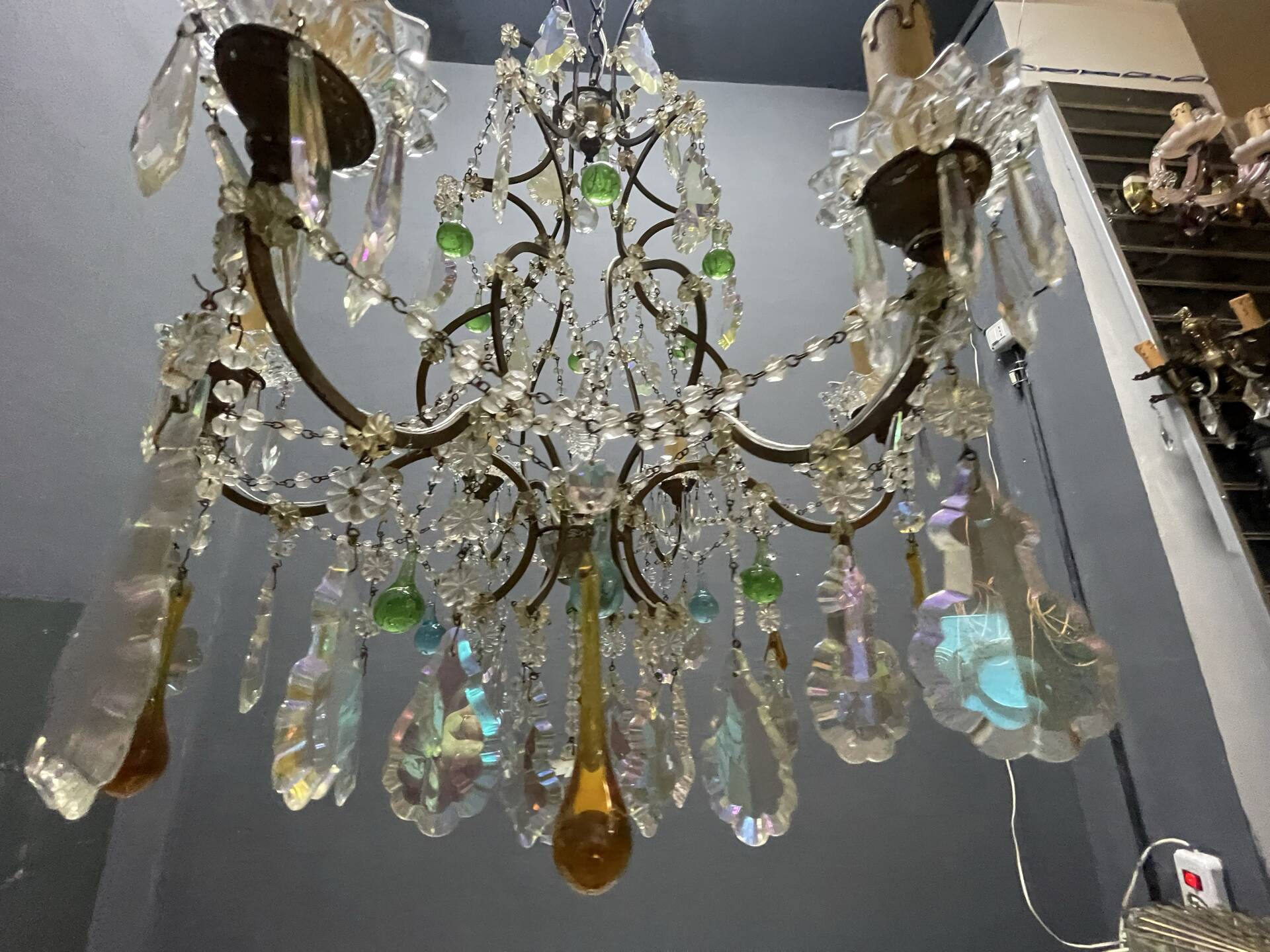 Multicoloured Murano Glass & Crystal Chandelier, 1950s