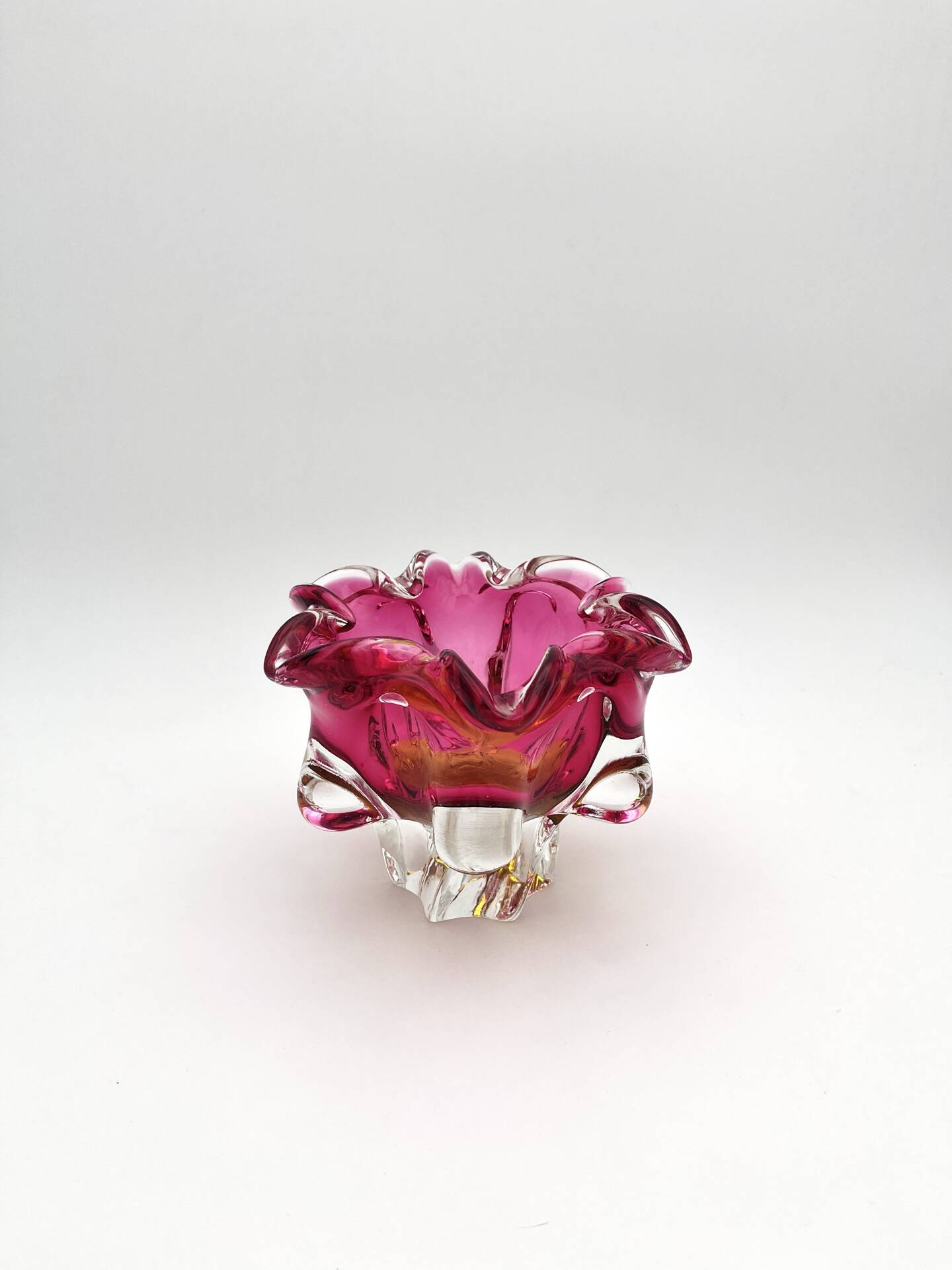 Bowl Ashtray Josef Hospodka Chribska Sommerso Rose 14cm 1.78kg