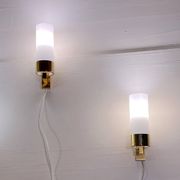 Set of three brass and opaline sconces, mid-century France