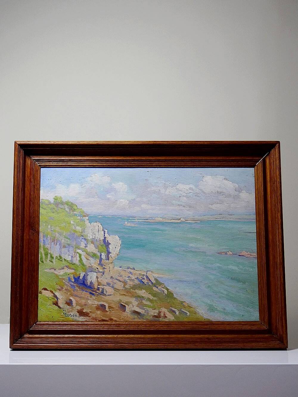 Large seascape cliffs oil on panel framed Paul RUBEN (1882-19
