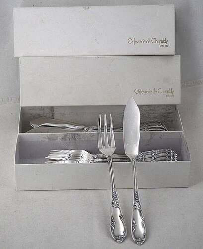 SFAM Chambly Bien Aimée, 12 silver-plated fish cutlery sets, 24 pieces.