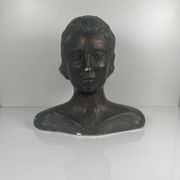 Female bust in neoclassical style in plaster by M. Mongey, 20th century.