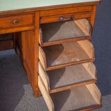 Wooden desk with curtains and sliding drawers, storage unit, vintage desk