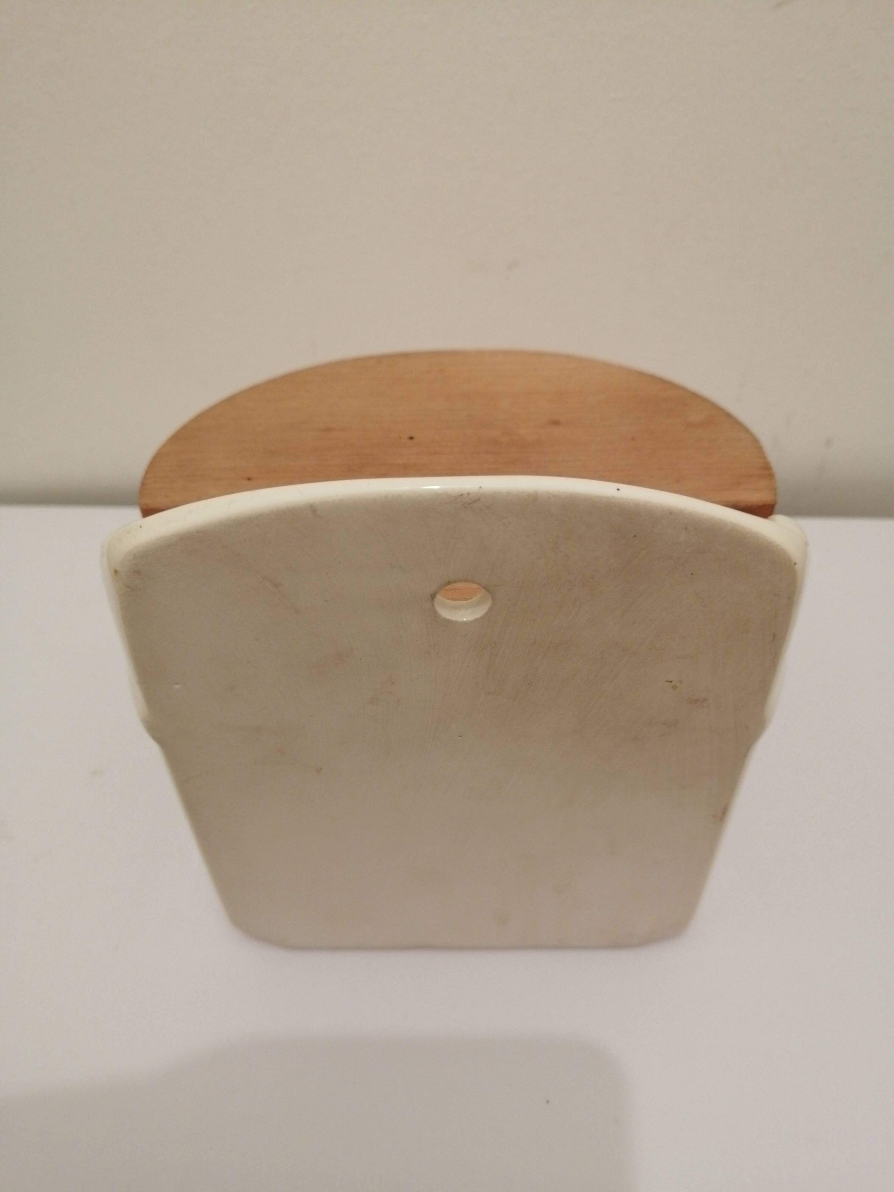 Vintage ceramic and wood salt box