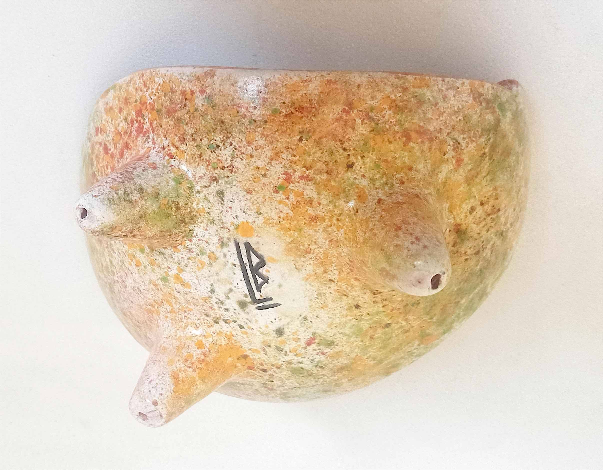 Empty ceramic pocket signed LB for Bernard Lecuyer fish shape 1960s
