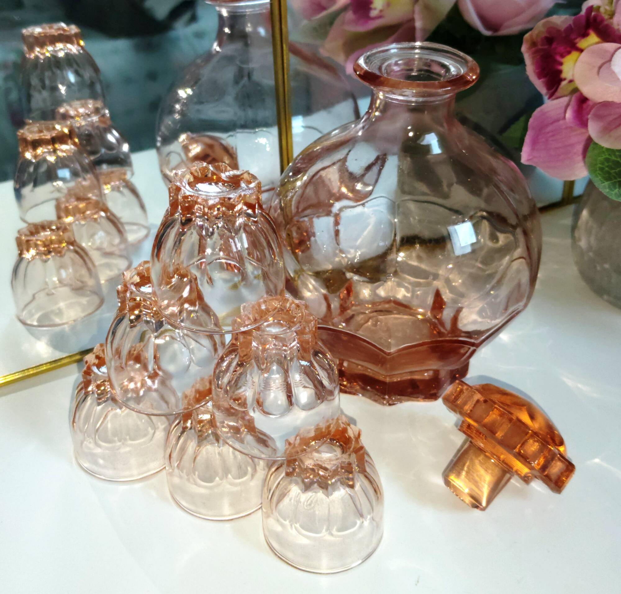 Art Deco Rosaline Liqueur Service - French - Vintage