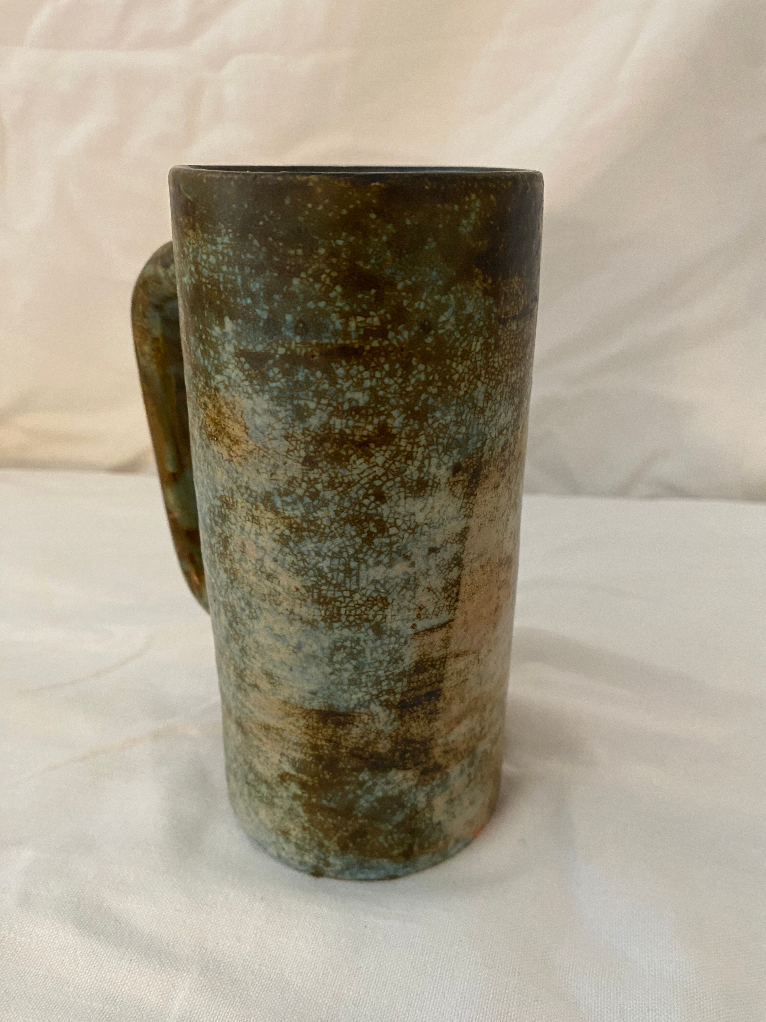Vase with handle glazed sandstone blue and brown