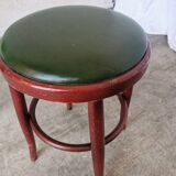 Vintage Irish Pub Stool: Green Leather Seat, Bentwood Thonet Style