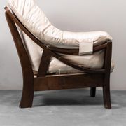 Fauteuil en tissu beige 70s vintage moderne