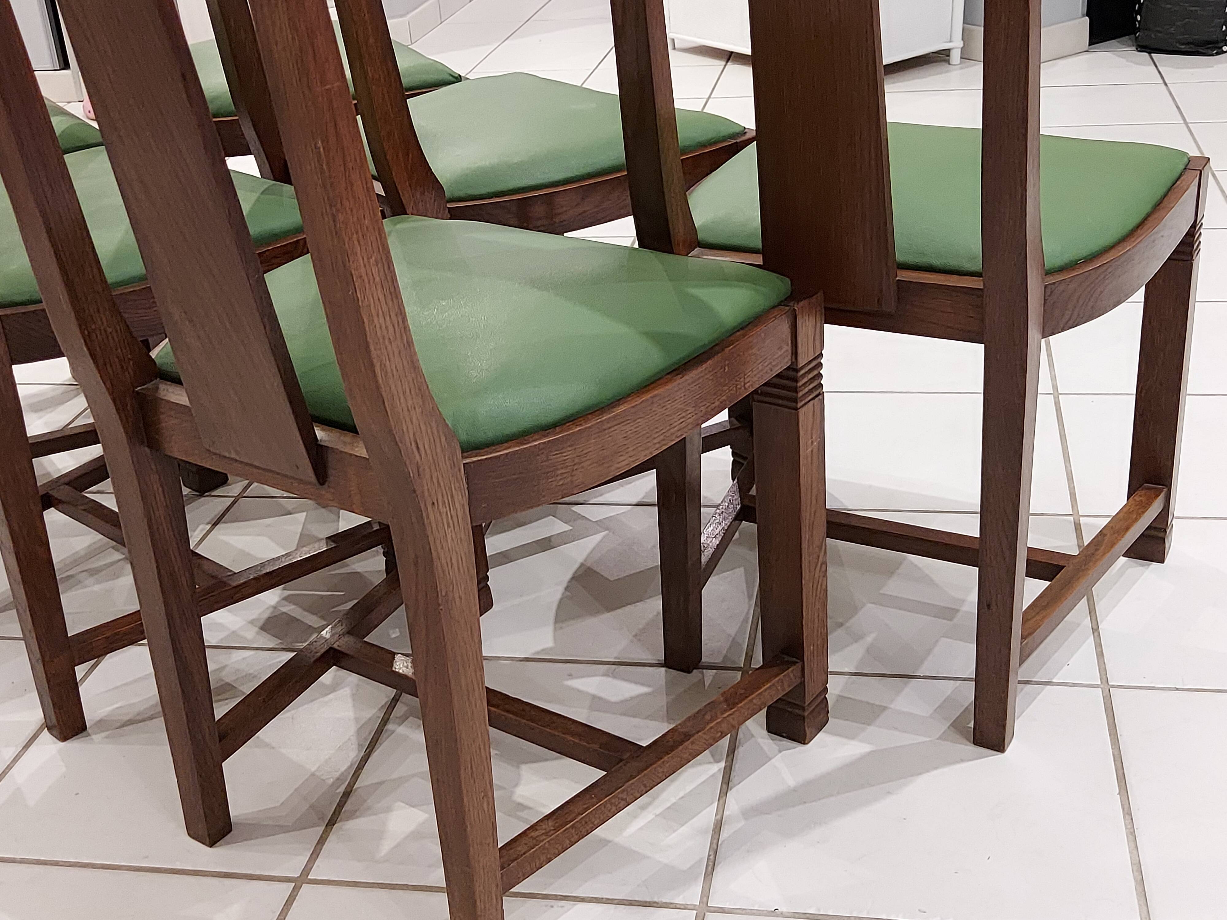 Suite de 6 Chaises chêne Art Déco années 1940