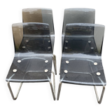 Set of 4 vintage chrome metal and plexiglass chairs