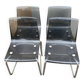Série de 4 chaises vintage métal chromé et plexiglass