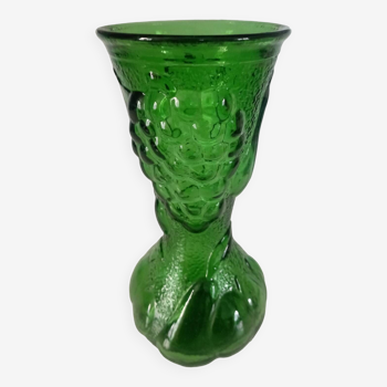 Vase en verre vert décor grappe de raisin et fruits