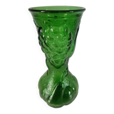 Vase en verre vert décor grappe de raisin et fruits