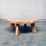 Brutalist Oak Round Coffee Table from Meubelfabriek Oisterwijk, Netherlands, 1960s