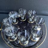 Complete shot service in silver-gray and engraved gold crystal