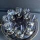 Complete shot service in silver-gray and engraved gold crystal