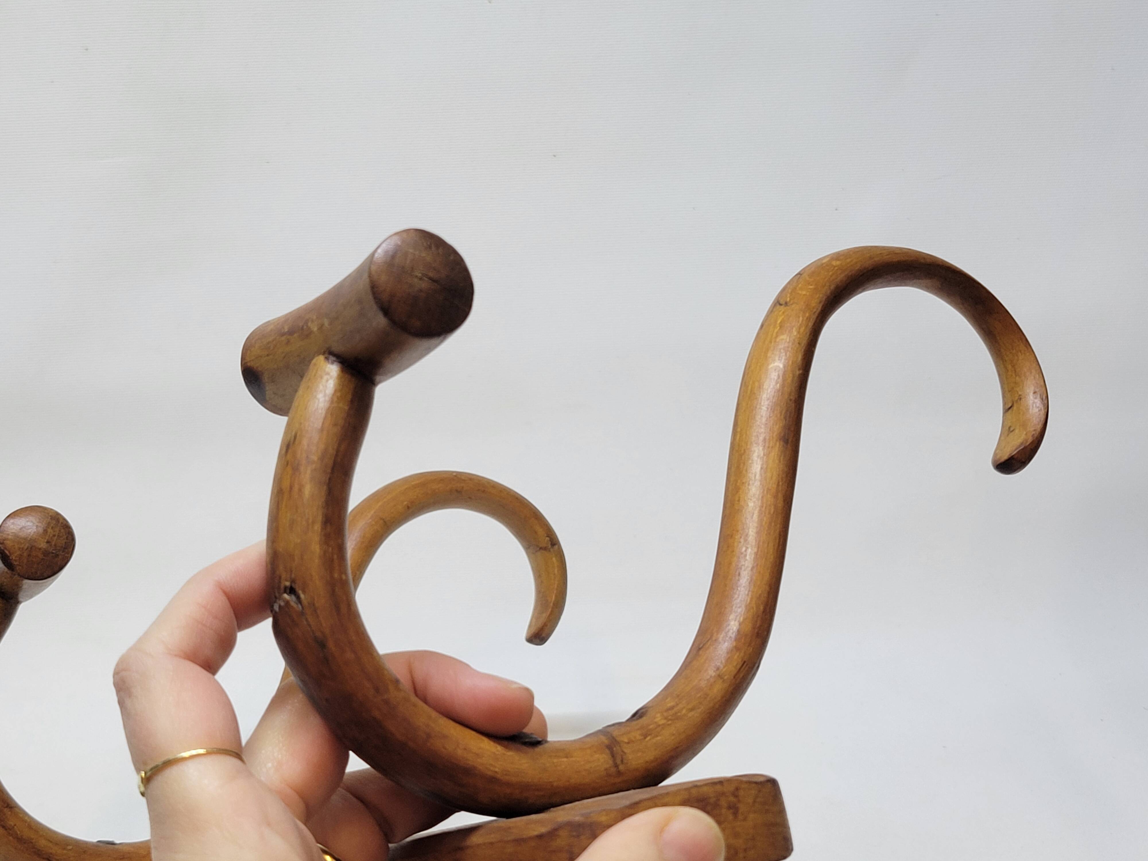 Double Bistro Coat Rack Curved Wooden Hanger Early 20th Century