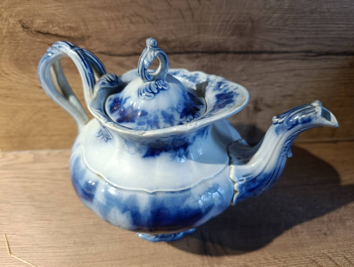 Antique blue teapot model Bryonia late 19th century Sarreguemines