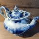 Antique blue teapot model Bryonia late 19th century Sarreguemines