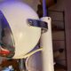 60s eyeball chandelier, 3 white globes, Aluminor
