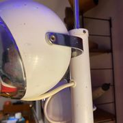 60s eyeball chandelier, 3 white globes, Aluminor
