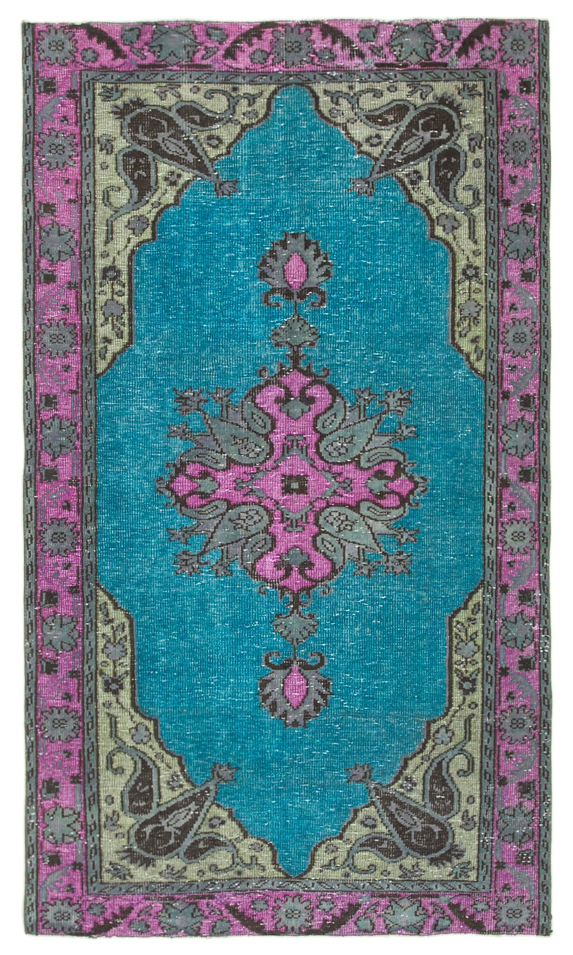 Hand-knotted carved anatolian 1970s 152 cm x 265 cm fuchsia carpet