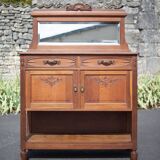 Vintage wooden serving sideboard, furniture with mirror, storage unit