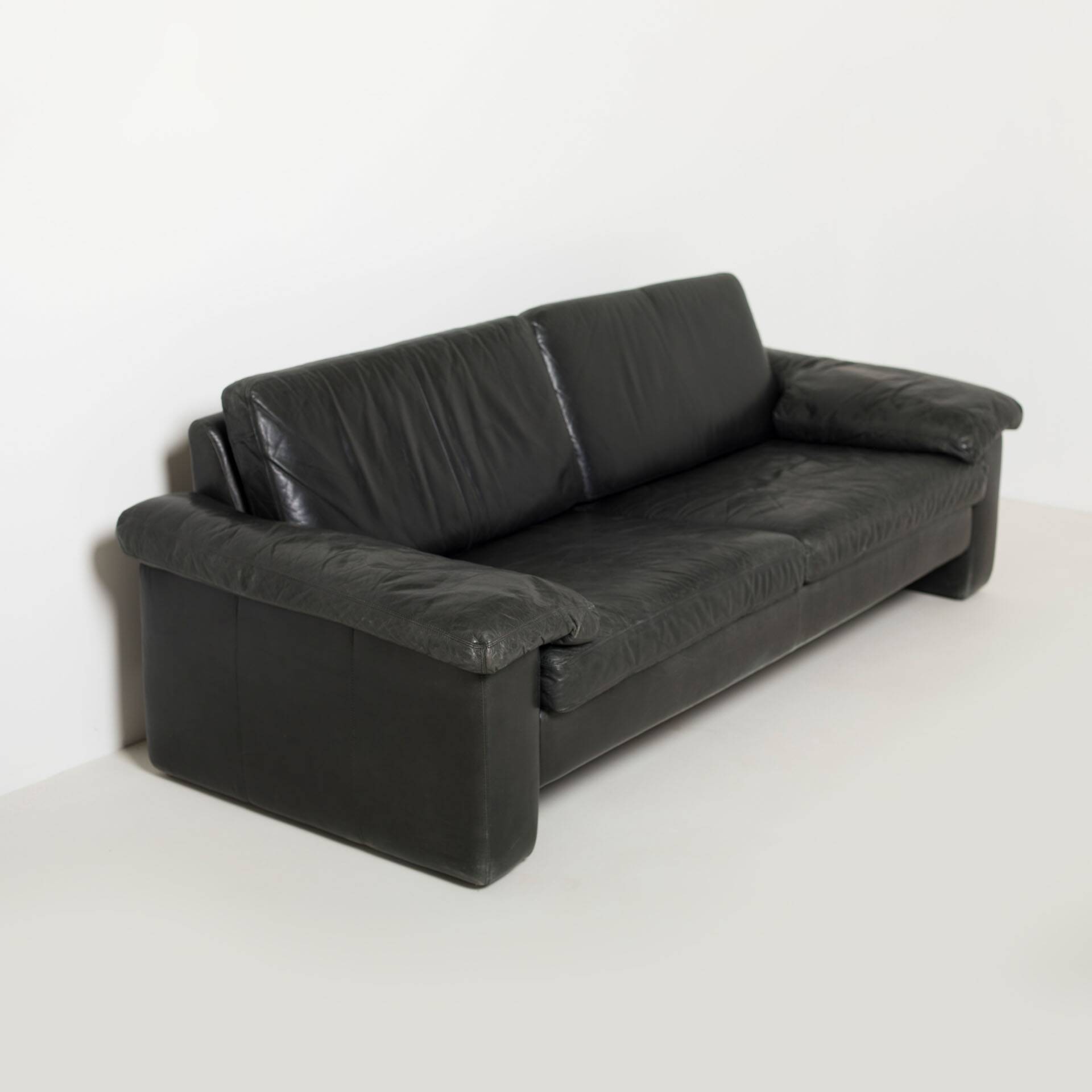 Cor Conseta black leather 3 seater sofa, Germany, 1970s