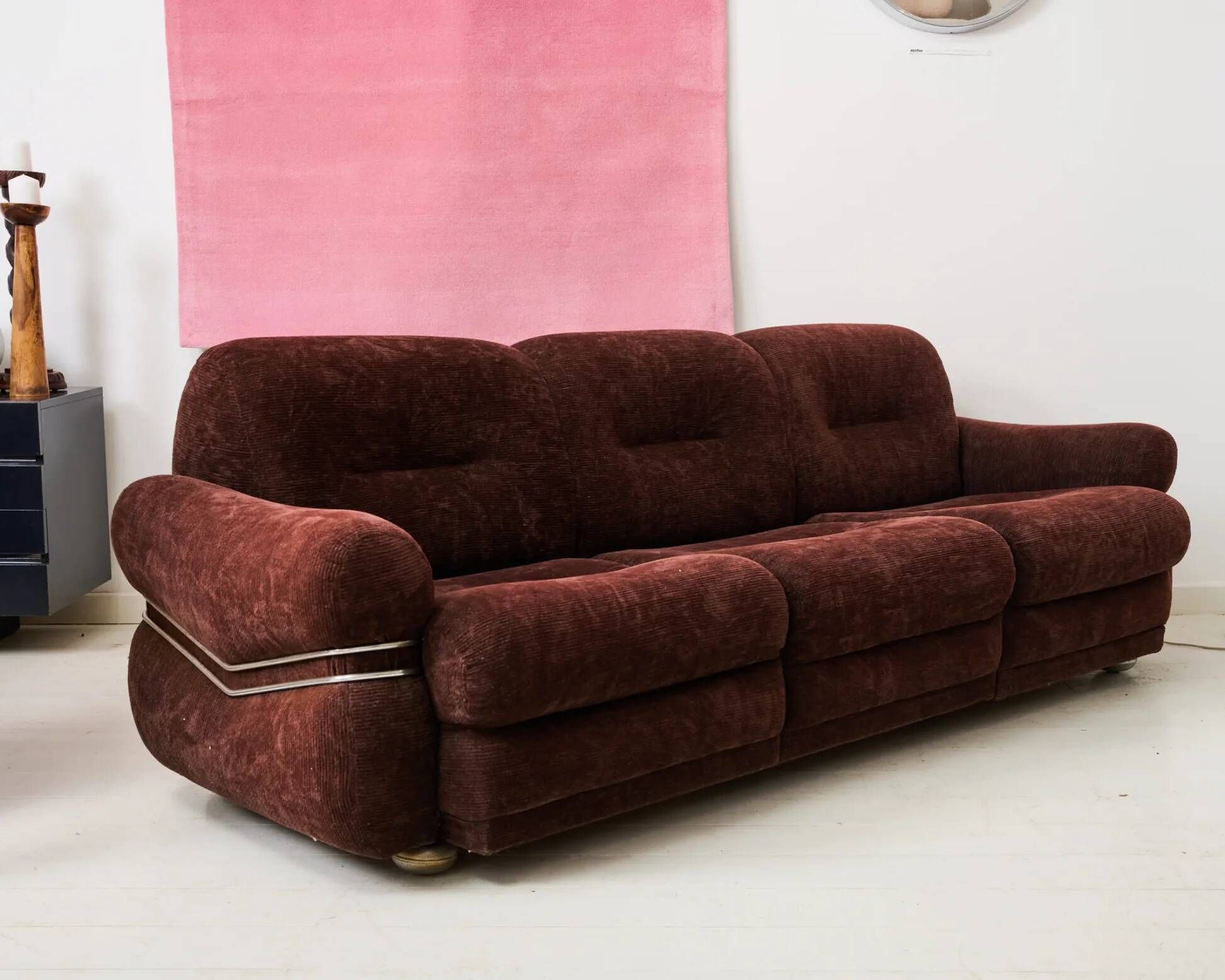 Brown velvet and chrome sofa, designed by Adriano Piazzesi, Italy, 1980s.