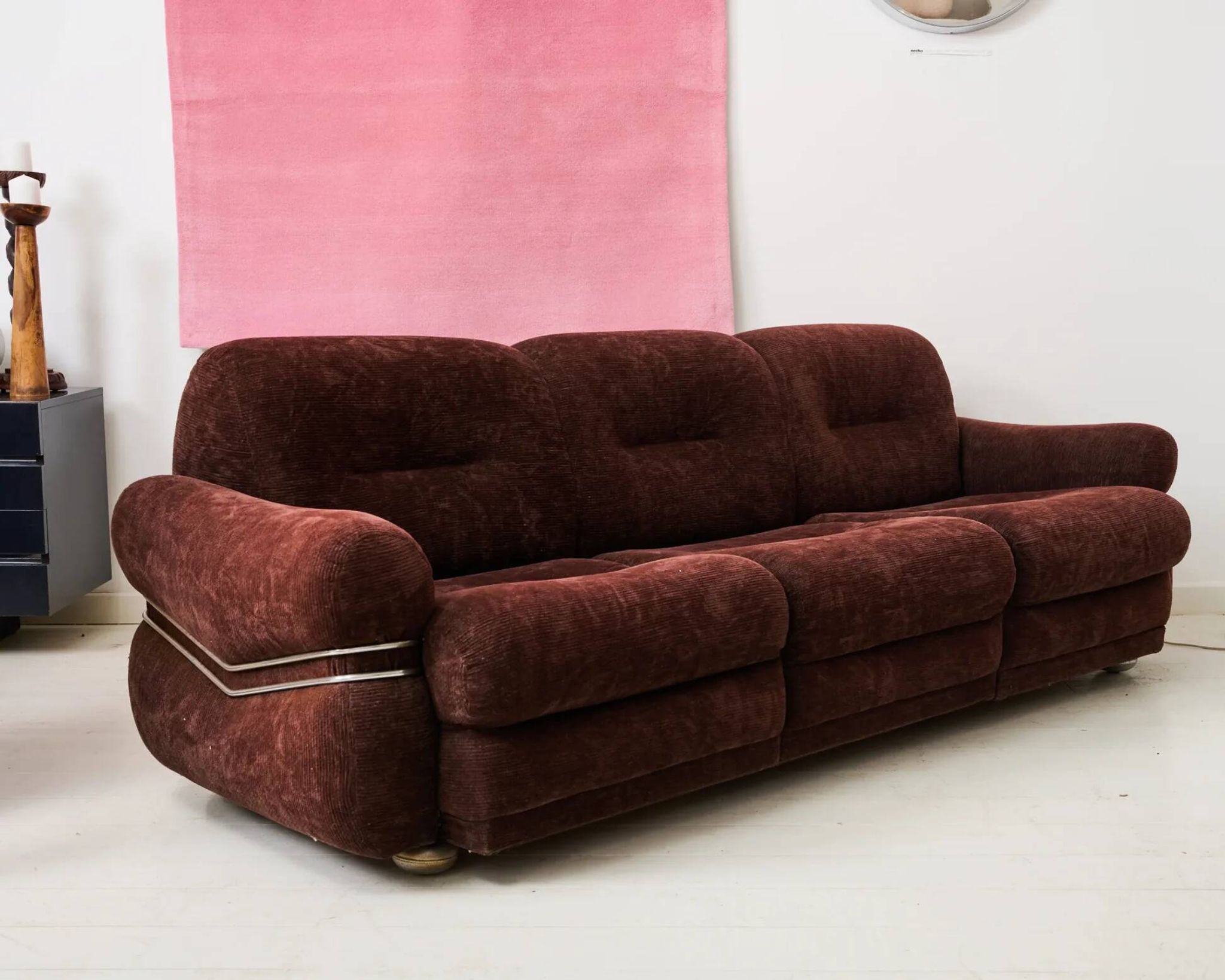 Brown velvet and chrome sofa, designed by Adriano Piazzesi, Italy, 1980s.