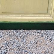 Late 19th century grocery counter in green and yellow patina painted wood