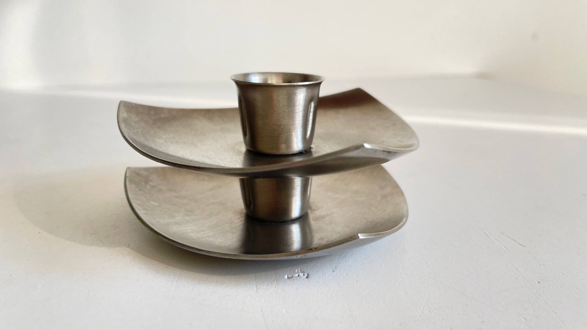Vintage brushed metal geometric candle holders