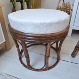 Rattan and terry fabric pouf