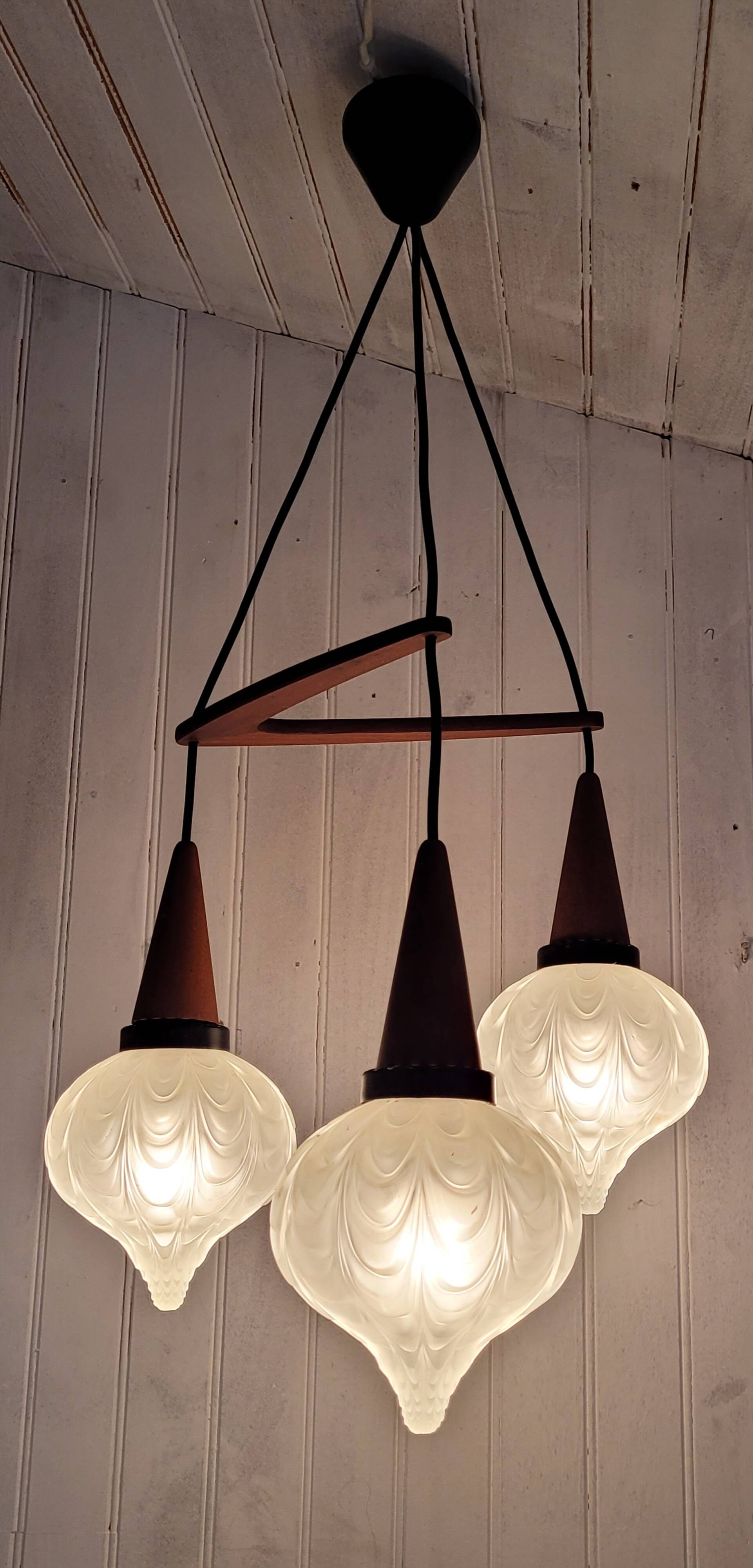 Boomerang Cascade Pendant Chandelier in Teak and Glass from Philips, 1950s