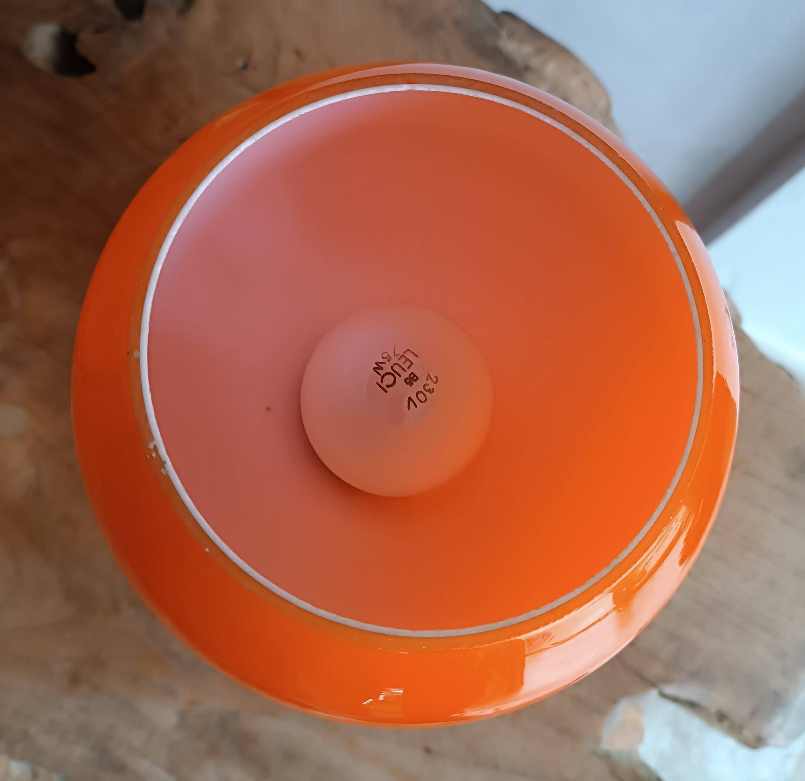 Lampe champignon Space Age en verre opalin orange 1970