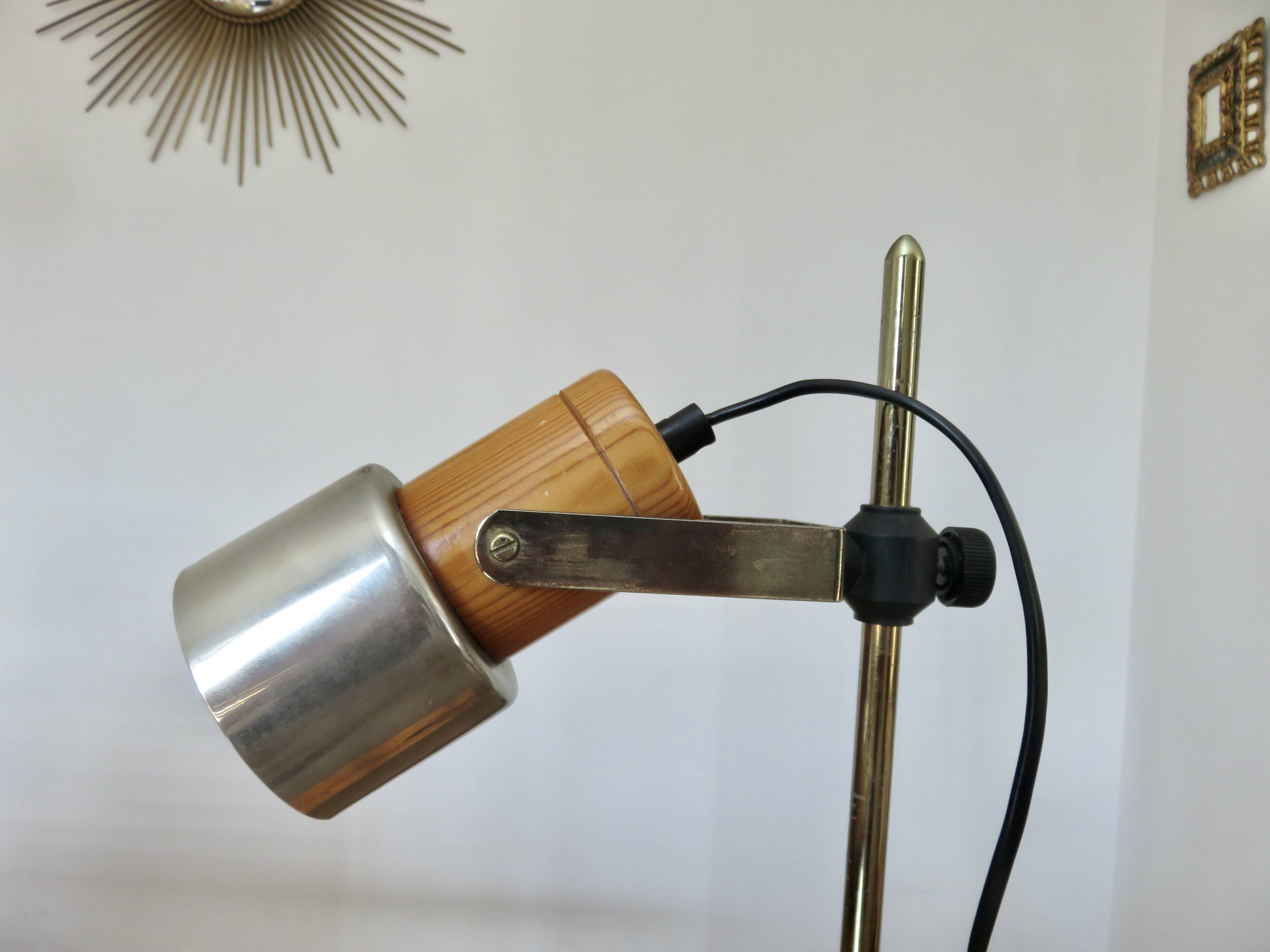 Pine and chromed metal lamp, Italy, 1970