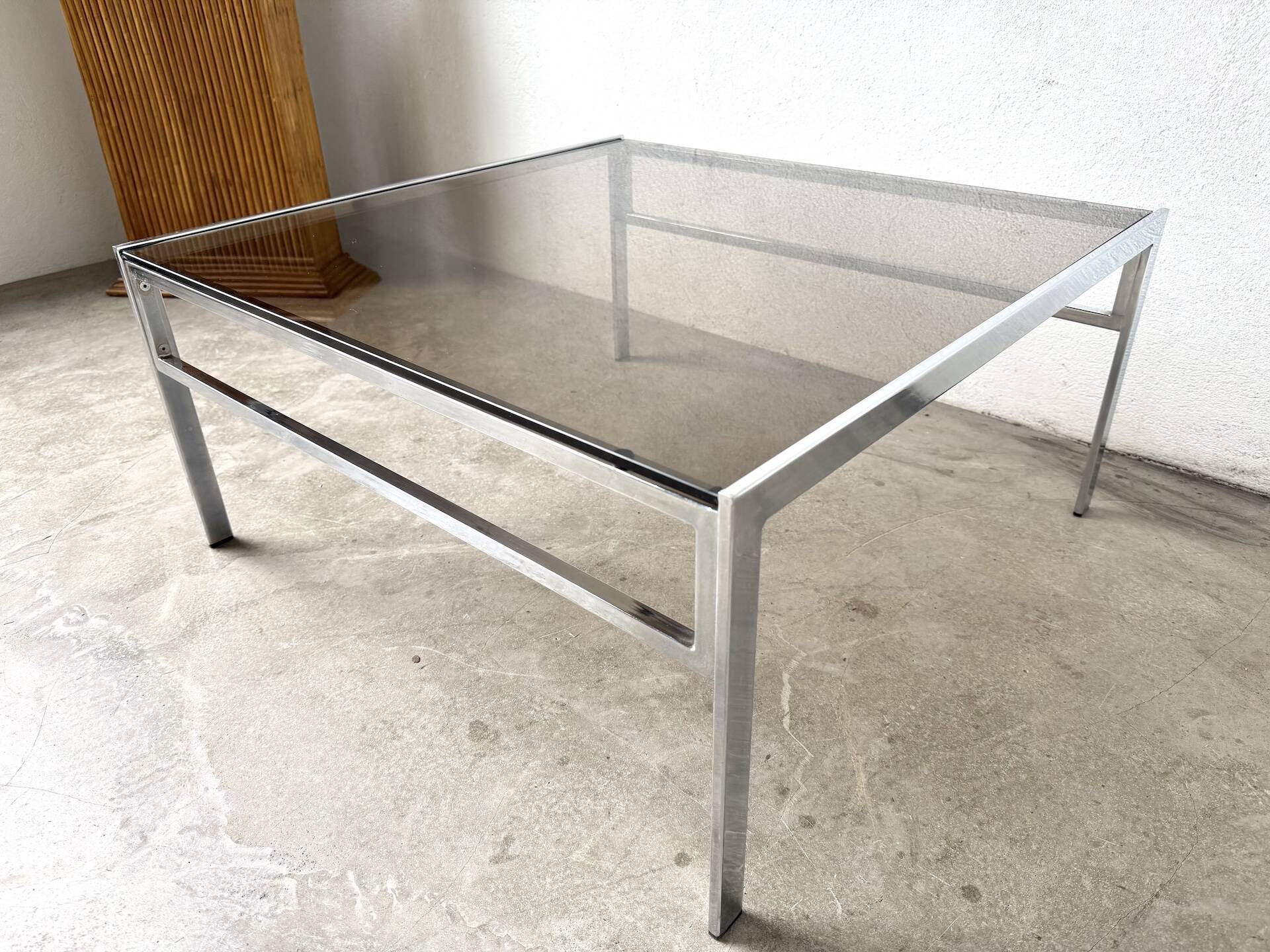 Modernist chrome and smoked glass coffee table, circa 1970