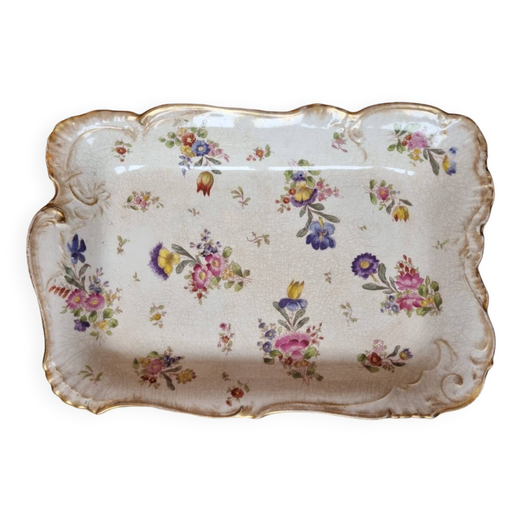 Plateau en porcelaine fleurie fin XIXe